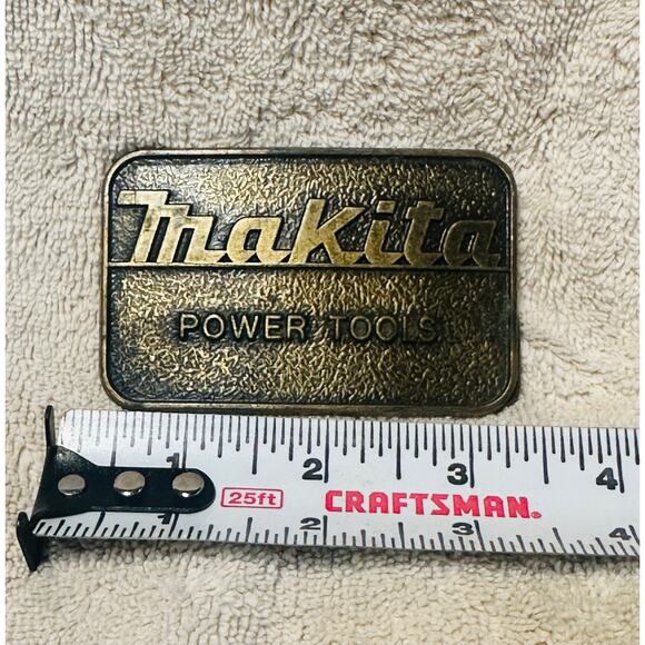 Makita Power Tools Belt Buckle Vintage Solid Brass Made In USA 80s western - Picture 2 of 5